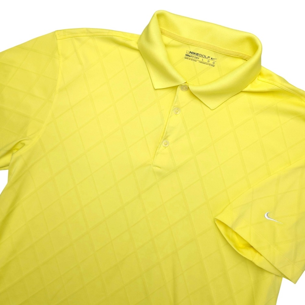 Nike Golf Fit Dry Polo Shirt Mens‎ L Yellow Argyle Golf Performance Stretch Top